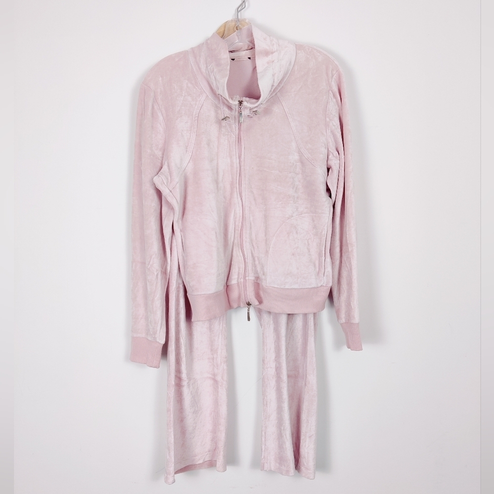 Escada Sport Women's Y2K Velvet Pink Tracksuit Size Large Loungewear Sweatshirt
